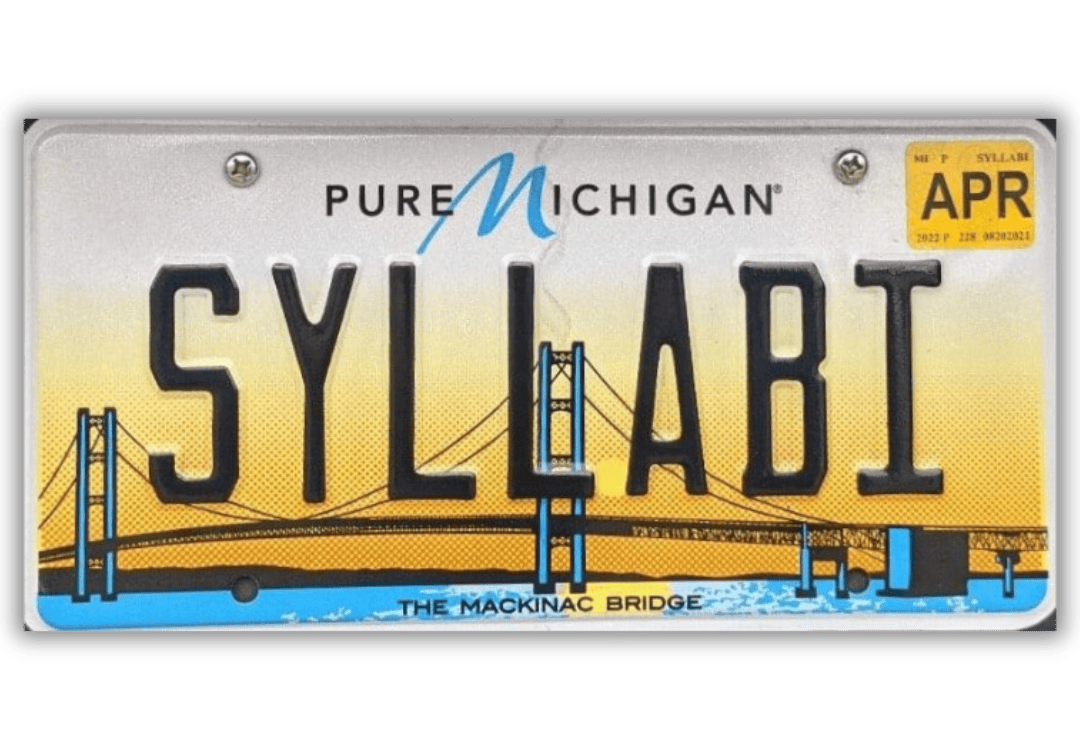 License Plate that says "syllabi"